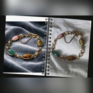 VTG D'or 1/20 12k G F Multicolor Gems Scarab Bracelet
